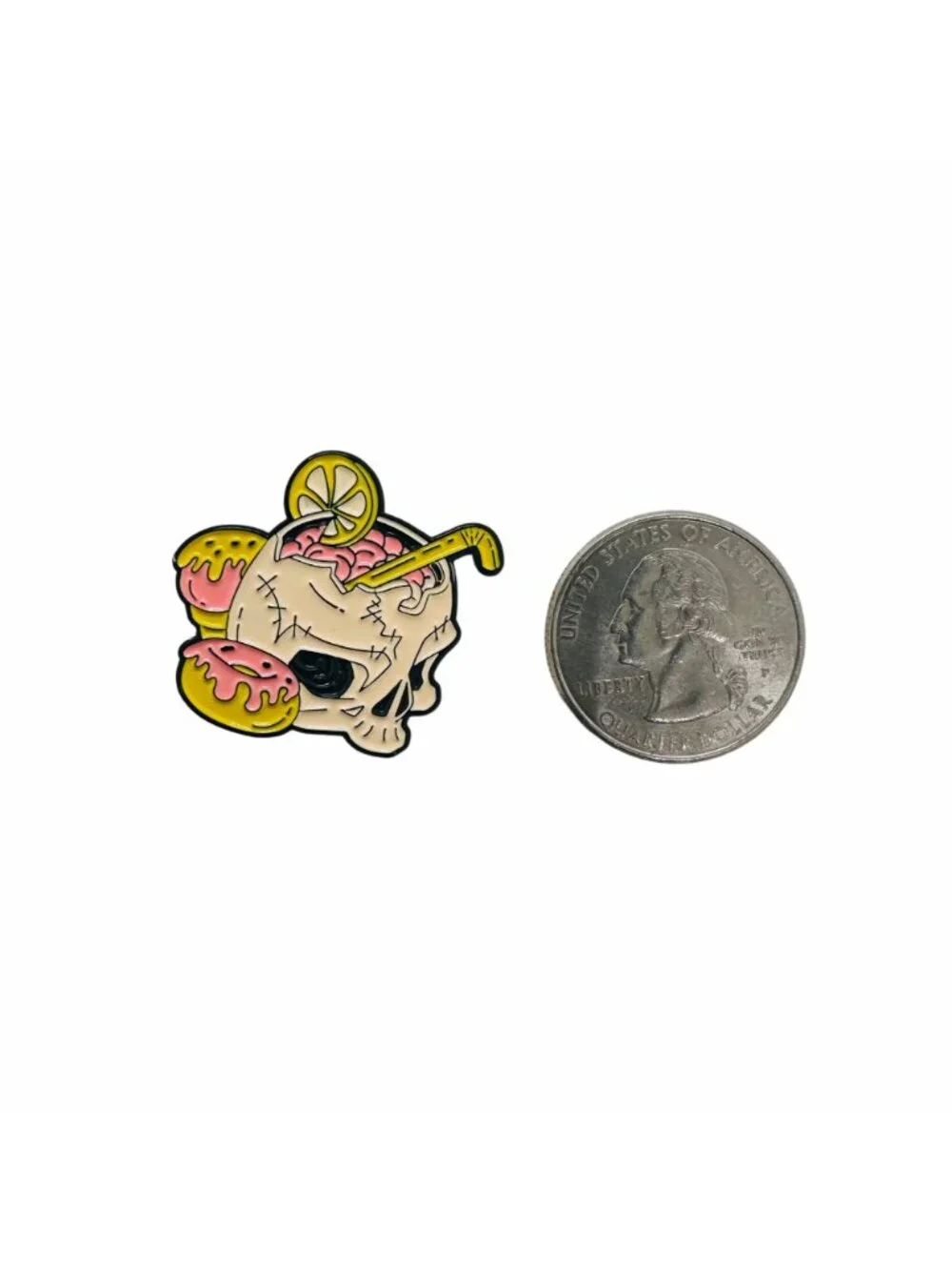 ☀️Oz Enamel Pin Pink Skull Drinking Cocktail Drink Goth Punk Cartoon Brooch New
